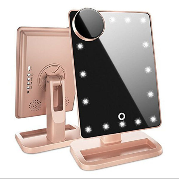 LED Touch Screen Makeup Mirror with Bluetooth Speaker and 10X Magnifier